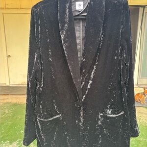 CAbi Black Crushed Velvet Single-Button Blazer